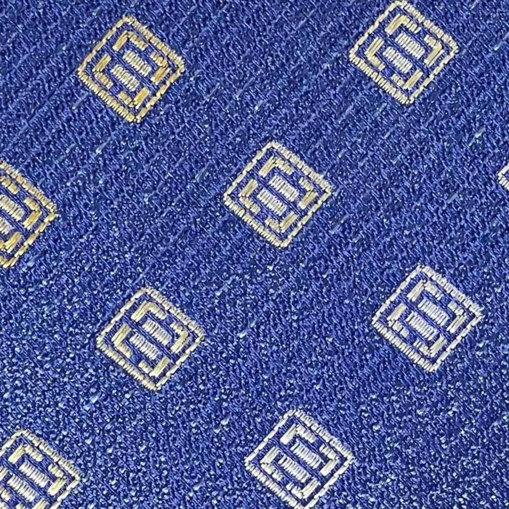 Pronto Uomo Platinum Designer Necktie Silk Blue Pewter‎ Gold Squares Tie